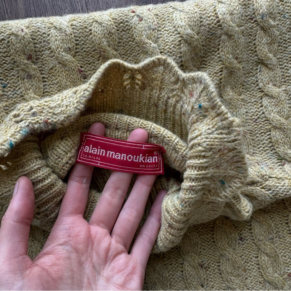 Vintage Alain Manoukian Italy Merino Wool Sweater Turtleneck Lace Cable Knit - Picture 16 of 17